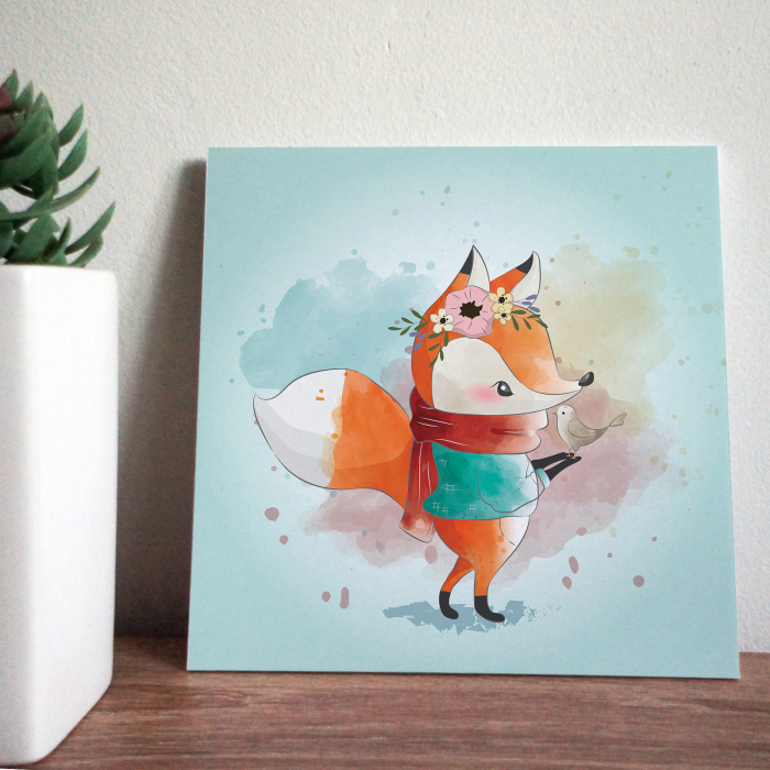 Tablou panou PVC cu desene pentru camera copiilor, Little Fox and His Friend [2]