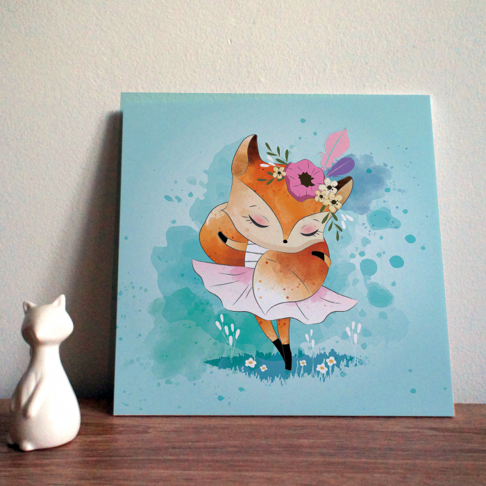 Tablou panou PVC cu desene pentru camera copiilor, Little Fox with Its Tail Scarf [2]