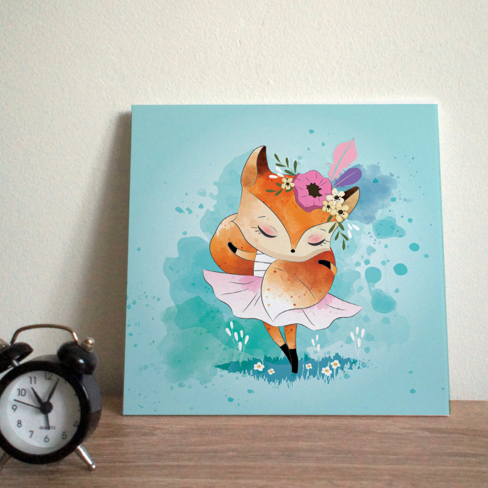 Tablou panou PVC cu desene pentru camera copiilor, Little Fox with Its Tail Scarf [3]