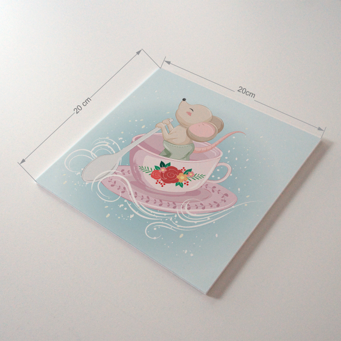 Tablou panou PVC cu desene pentru camera copiilor, Little Mouse Bowing on Tea Cup [4]