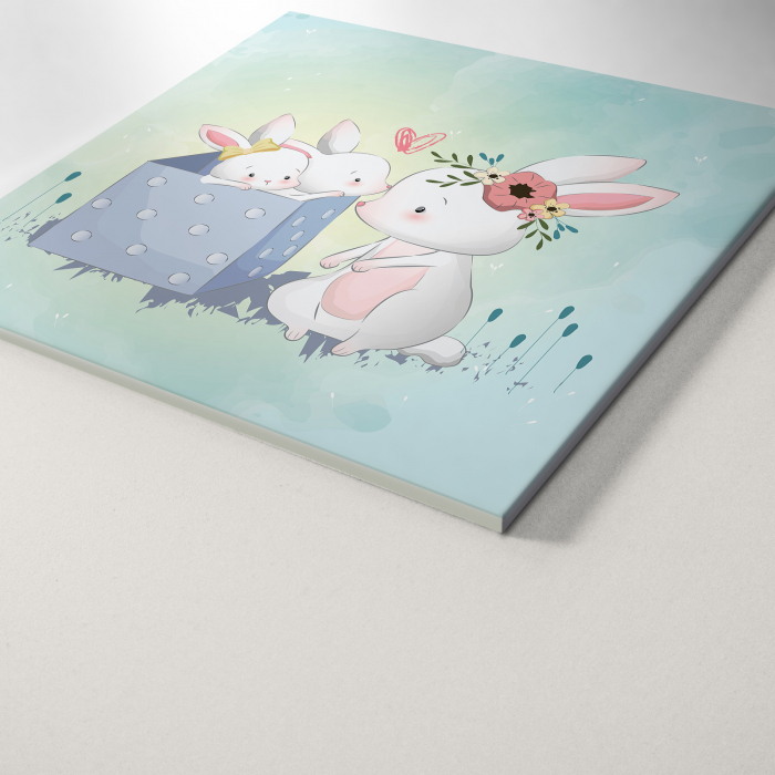 Tablou panou PVC cu desene pentru camera copiilor, Mommy and Kids Bunny [2]