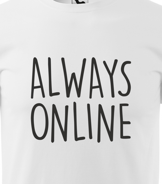 Tricou alb/negru cu mesaj, Always Online [2]