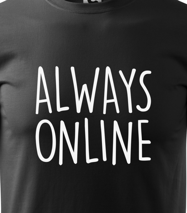 Tricou alb/negru cu mesaj, Always Online [2]