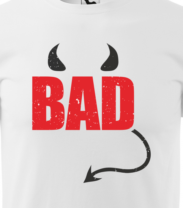 Tricou alb/negru cu mesaj, Bad Devil [2]