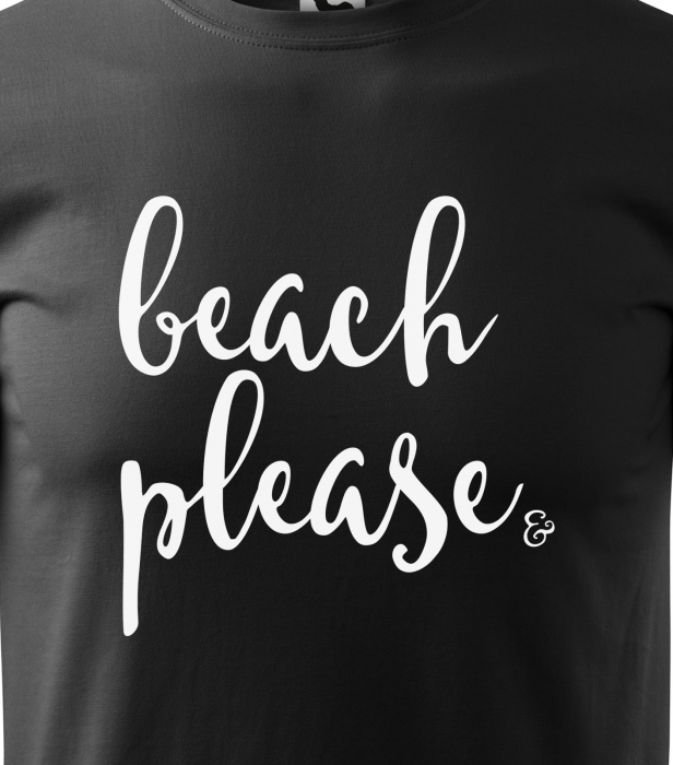 Tricou alb/negru cu mesaj, Beach Please [2]
