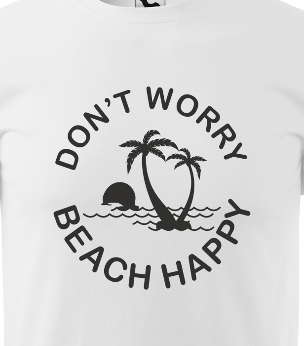 Tricou alb/negru cu mesaj, Dont Worry, Beach Happy [2]