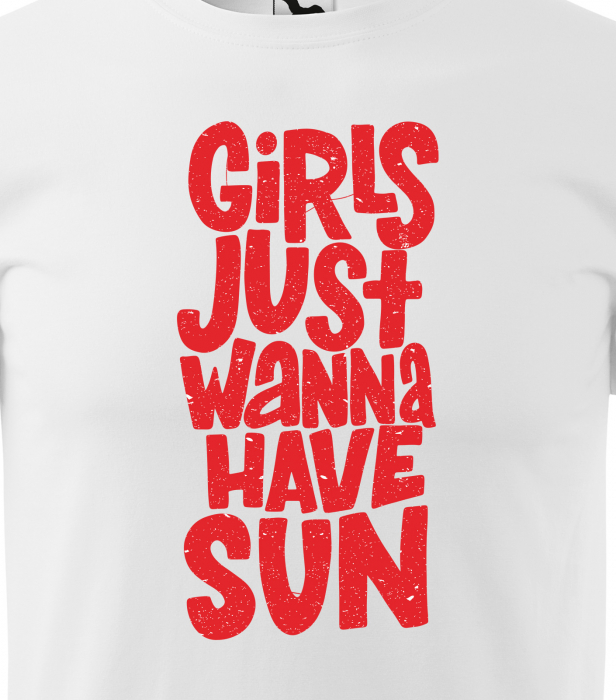 Tricou alb/negru cu mesaj, Girls Just Wanna Have Sun [2]