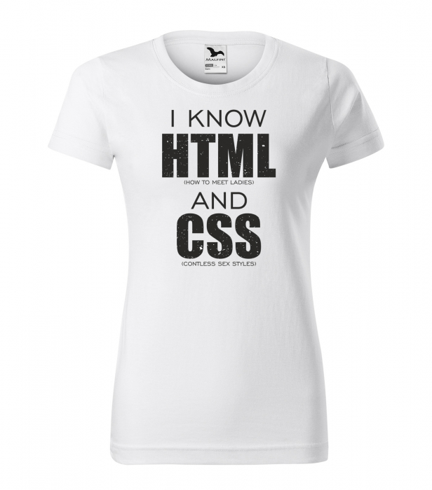 Tricou alb/negru cu mesaj, I Know HTML and CSS [1]