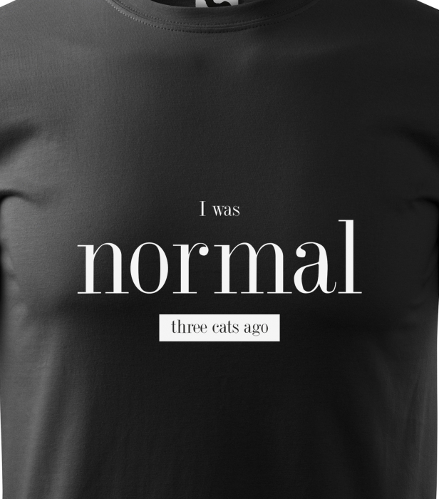 Tricou alb/negru cu mesaj, I Was Normal Three Cats Ago [2]
