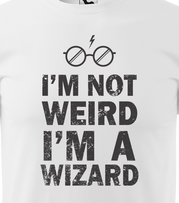 Tricou alb/negru cu mesaj, Im Not Weird. Im a Wizard [2]