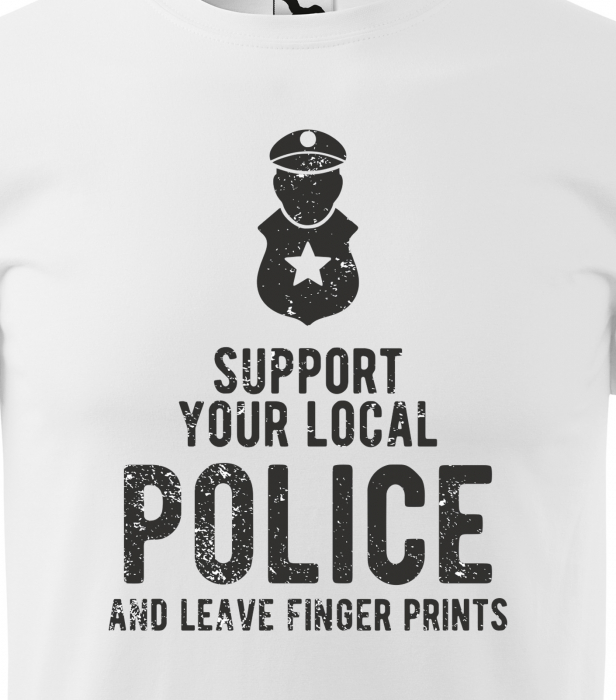 Tricou alb/negru cu mesaj, Leave Fingerprints. Help the Police [2]