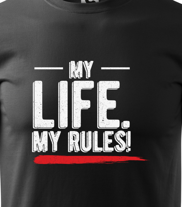 Tricou alb/negru cu mesaj, My Life. My Rules [2]