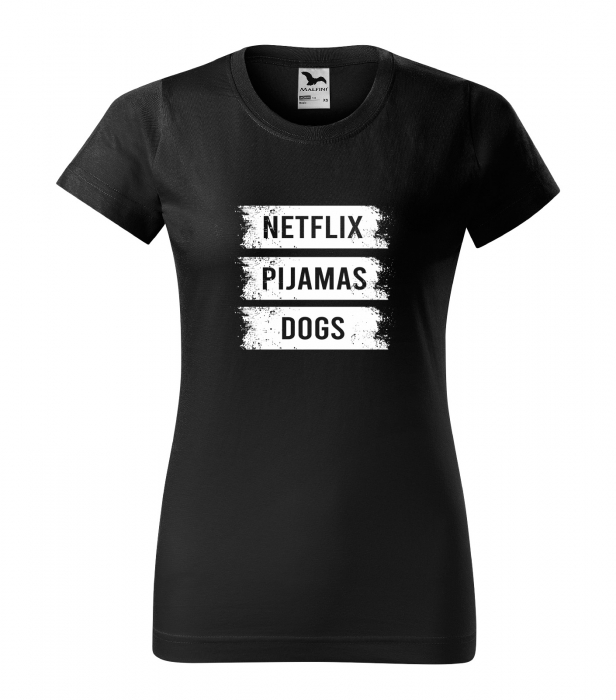 Tricou alb/negru cu mesaj, Netlix. Pijamas. Dogs [1]