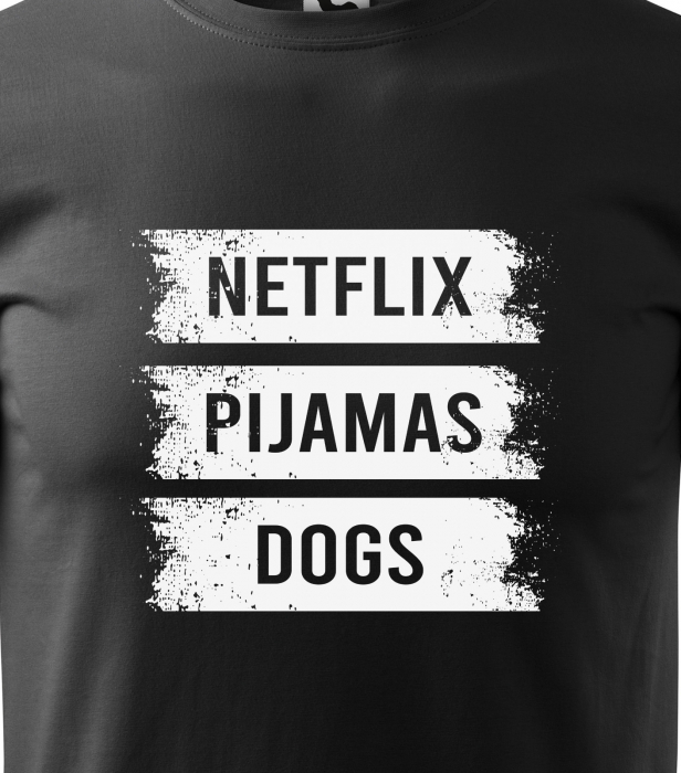 Tricou alb/negru cu mesaj, Netlix. Pijamas. Dogs [2]