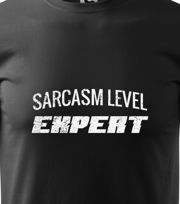 Tricou alb/negru cu mesaj, Sarcasm Level: Expert [2]