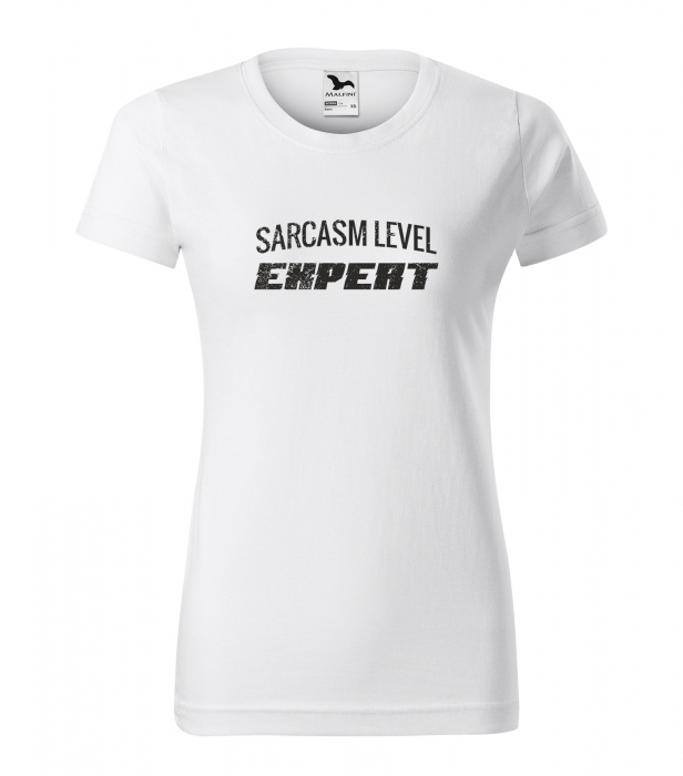 Tricou alb/negru cu mesaj, Sarcasm Level: Expert [1]