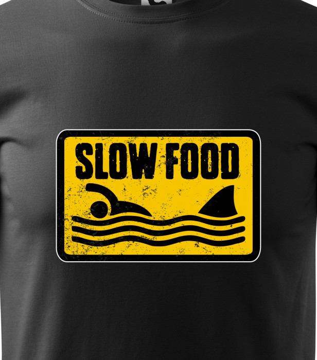Tricou alb/negru cu mesaj, Slow Food [2]