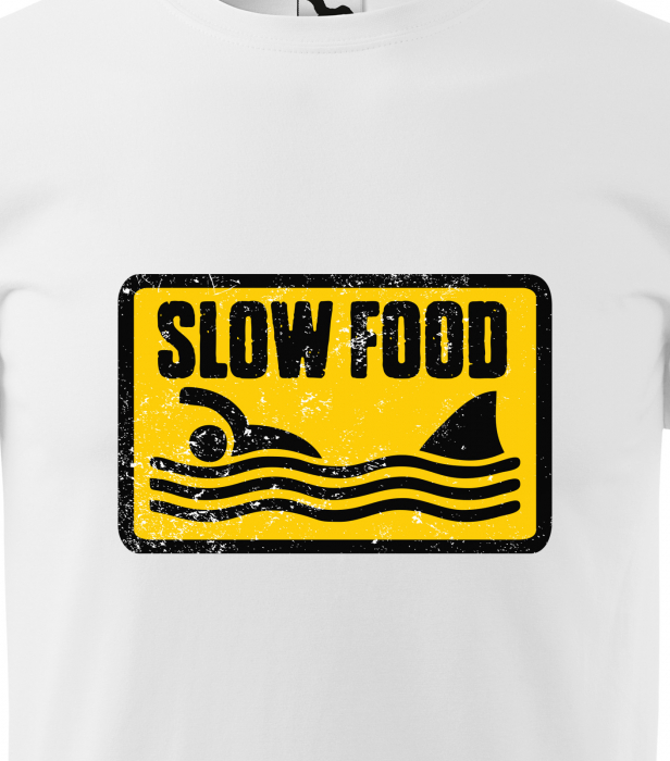 Tricou alb/negru cu mesaj, Slow Food [2]