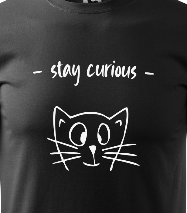 Tricou alb/negru cu mesaj, Stay Curious [2]
