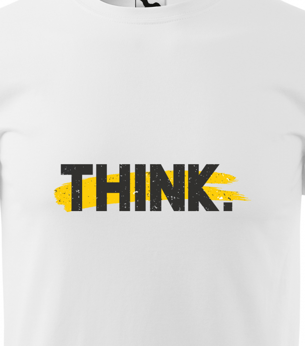 Tricou alb/negru cu mesaj, Think. [2]