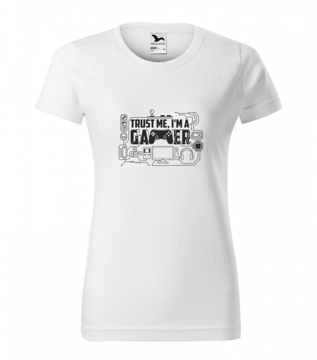 Tricou alb/negru cu mesaj, Trust Me. Im a Gamer [1]