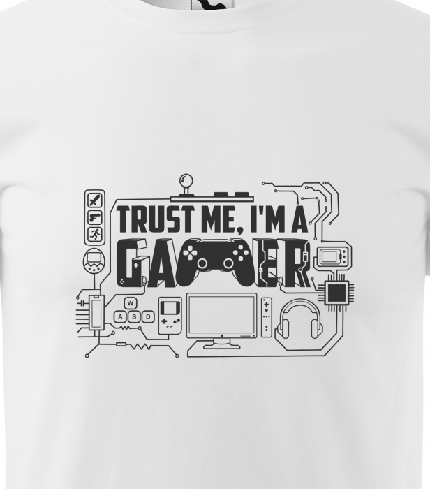 Tricou alb/negru cu mesaj, Trust Me. Im a Gamer [2]