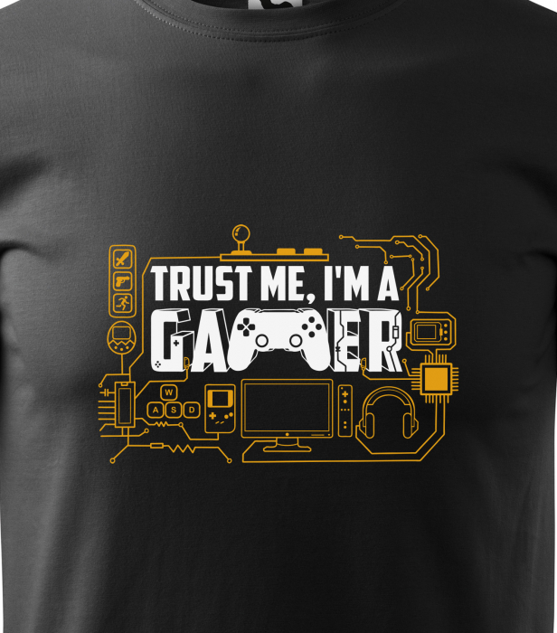 Tricou alb/negru cu mesaj, Trust Me. Im a Gamer [2]