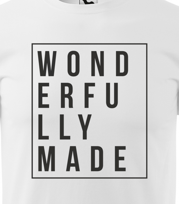Tricou alb/negru cu mesaj, Wonderfully Made [2]