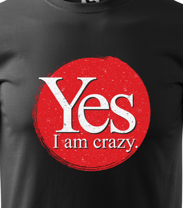 Tricou alb/negru cu mesaj, Yes, im Crazy [2]
