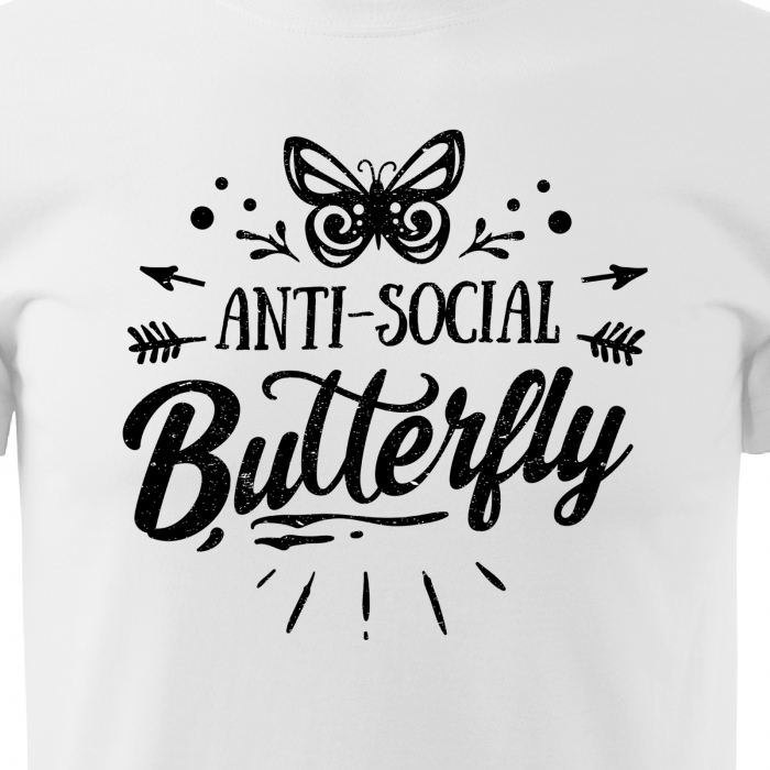 Tricou cu mesaj haios anti-social, idee de cadou, Anti-Social Butterfly [2]