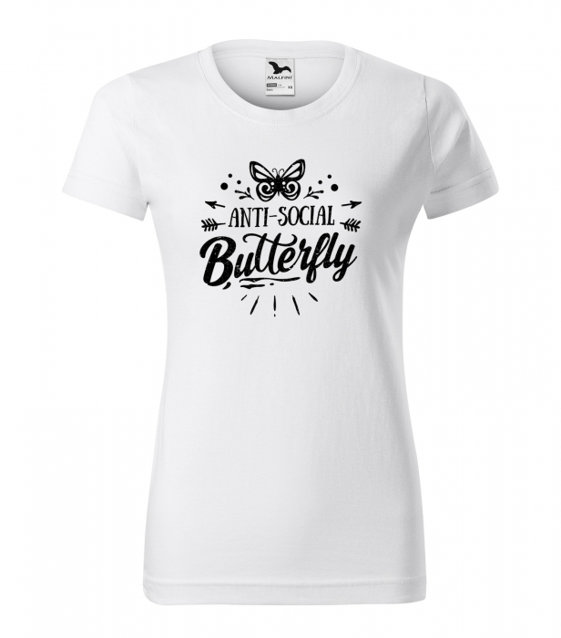 Tricou cu mesaj haios anti-social, idee de cadou, Anti-Social Butterfly [1]