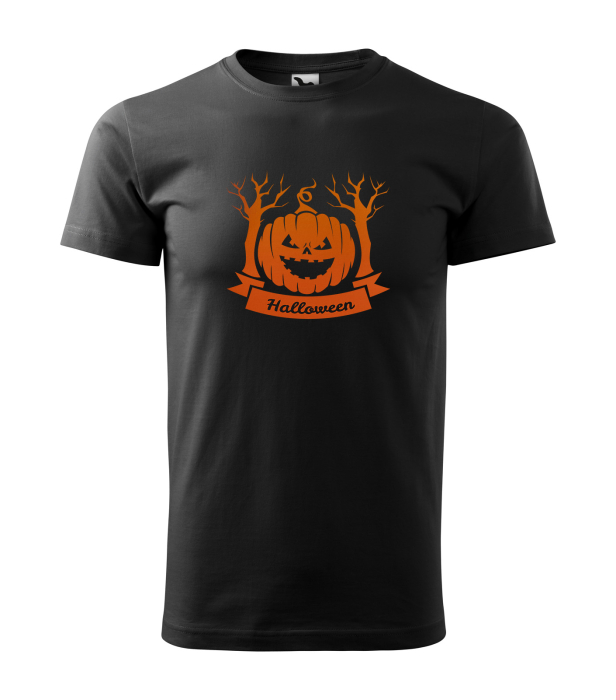 Detaliu Tricou Halloween Happy Pumpkin (Dovleac Vesel) pe fundal negru [2]