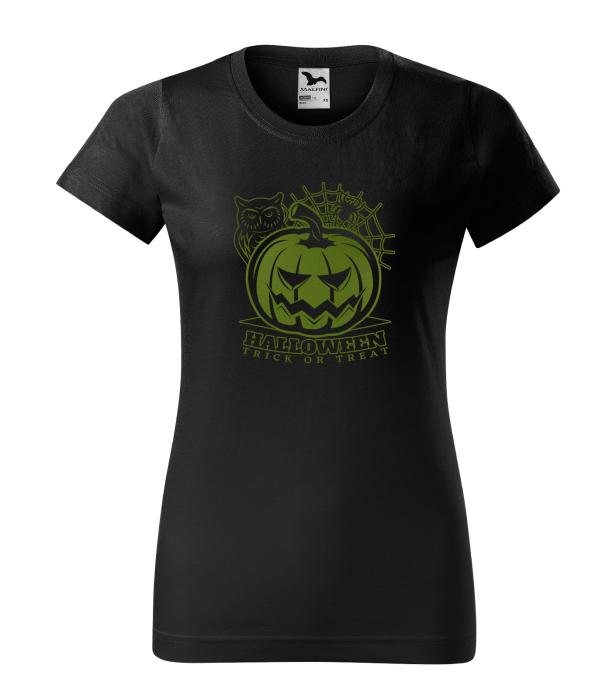 Detaliu Tricou Halloween Owl & Pumpkin (Bufniță și Dovleac) cu grafică verde neon [2]