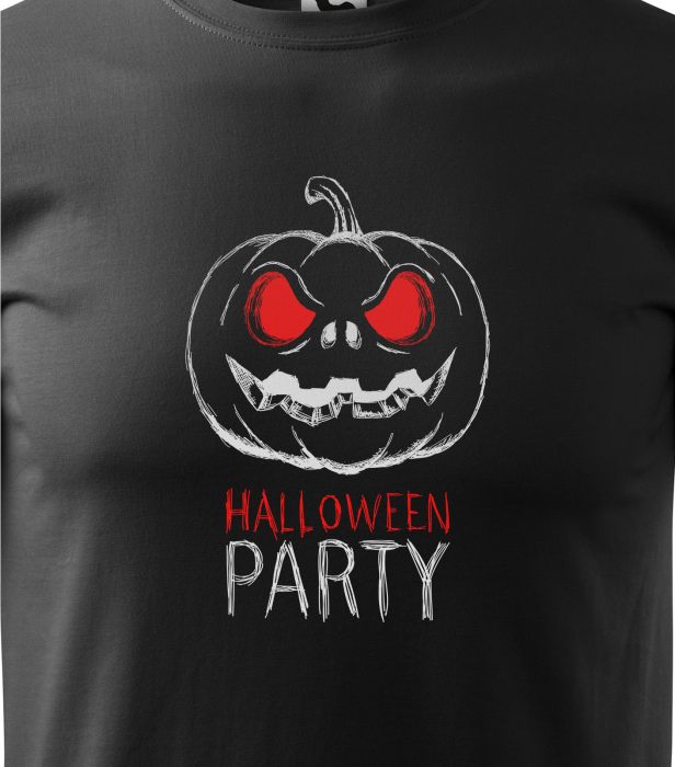 Detaliu Tricou Halloween Bad Pumpkin Partying (Dovleac Rău) cu ochi roșii [3]