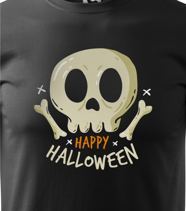 Model imbracat in tricou Halloween cu Craniu (Skull) pe fundal negru [3]