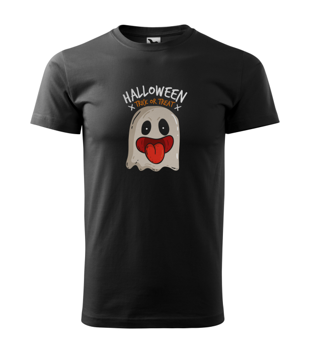 Model imbracat in tricou Halloween Trick or Treat Ghost pe fundal negru [1]
