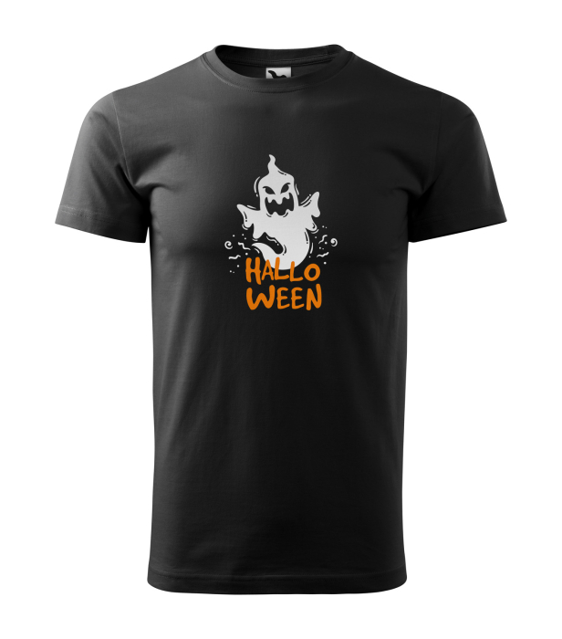 Detaliu Tricou Halloween White Ghost (Fantomă Albă) pe tricou negru [2]