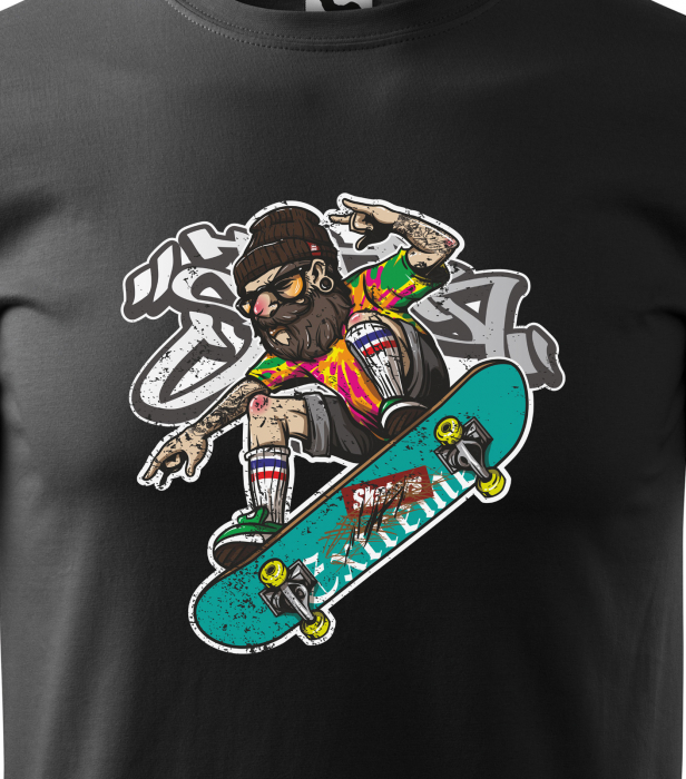 Tricou, idee de cadou, pentru pasionatii de skateboard, Beard and Beannie Skater [2]