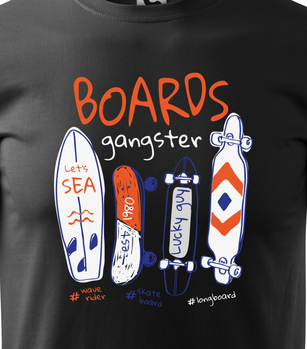 Tricou, idee de cadou, pentru pasionatii de skateboard, Boards Gangster [2]