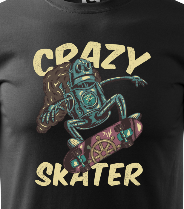 Tricou, idee de cadou, pentru pasionatii de skateboard, Crazy Robot Skater [2]