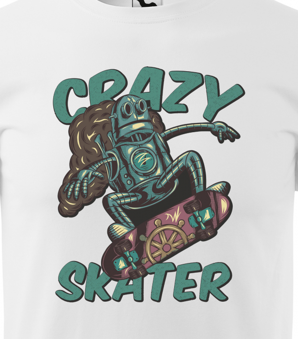 Tricou, idee de cadou, pentru pasionatii de skateboard, Crazy Robot Skater [2]