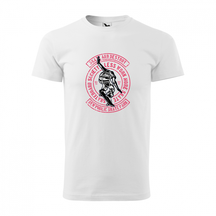 Tricou, idee de cadou, pentru pasionatii de skateboard, Less Work More Skate [1]