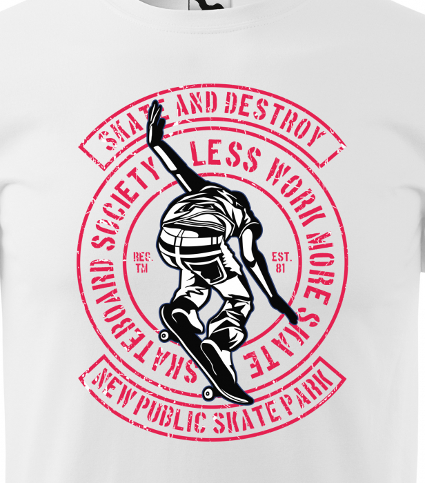 Tricou, idee de cadou, pentru pasionatii de skateboard, Less Work More Skate [2]