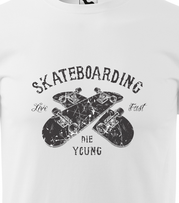 Tricou, idee de cadou, pentru pasionatii de skateboard, Live Fast Die Young [2]
