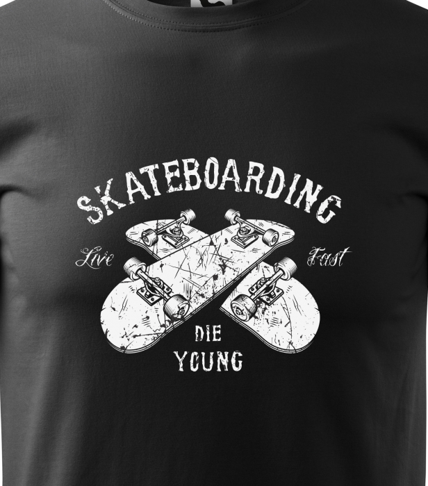 Tricou, idee de cadou, pentru pasionatii de skateboard, Live Fast Die Young [2]