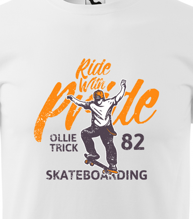 Tricou, idee de cadou, pentru pasionatii de skateboard, Ride with Pride Ollie Trick [2]