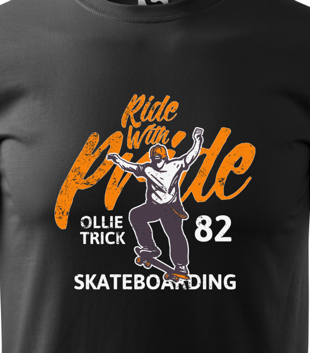 Tricou, idee de cadou, pentru pasionatii de skateboard, Ride with Pride Ollie Trick [2]