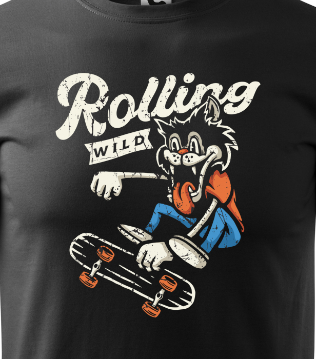 Tricou, idee de cadou, pentru pasionatii de skateboard, Rolling Wild Wolf [2]