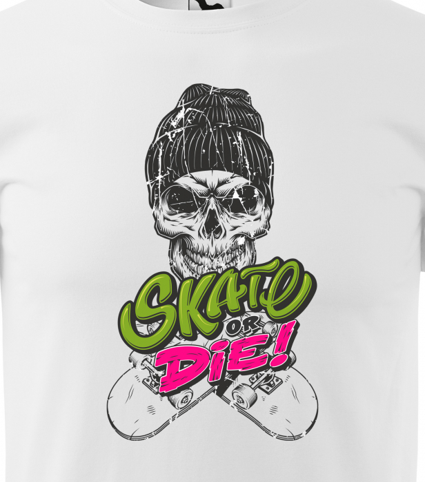 Tricou, idee de cadou, pentru pasionatii de skateboard, Skate or Die Cap Skull [2]