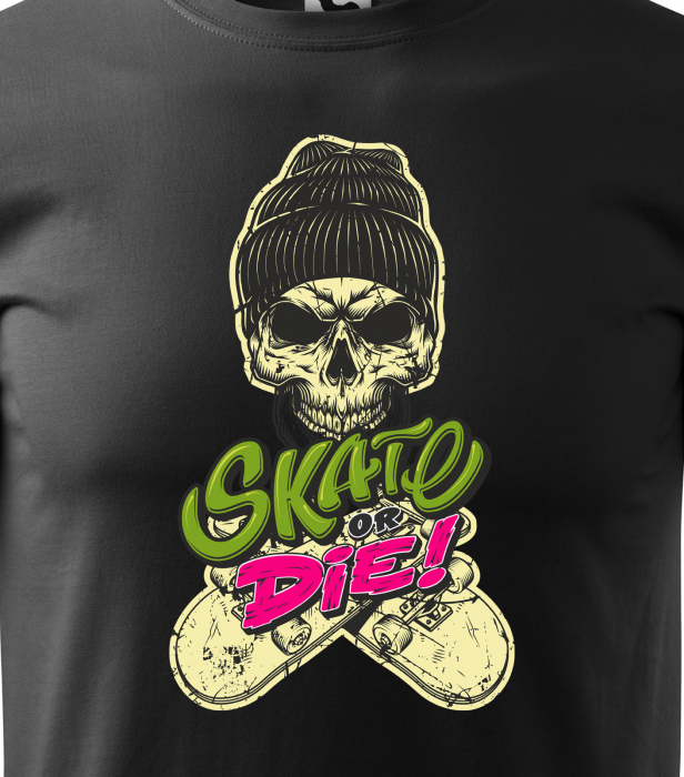 Tricou, idee de cadou, pentru pasionatii de skateboard, Skate or Die Cap Skull [2]